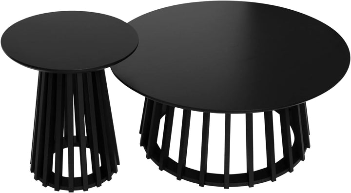 35" Black Round Coffee Table, Modern Nesting Coffee Table Set of 2, Black