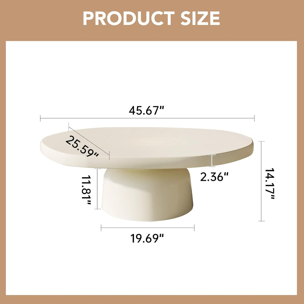 Oval Coffee Table, Modern Center Table for Living Room, Bedroom, Creamy White