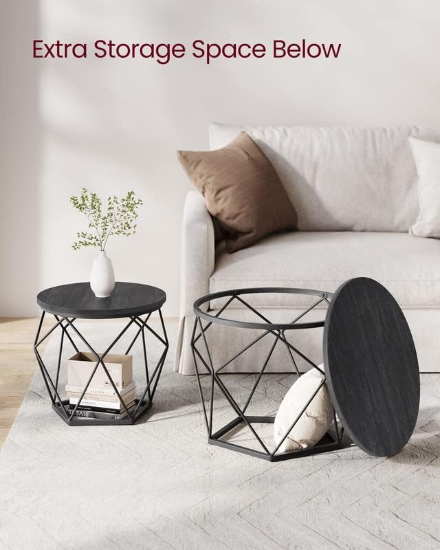 VASAGLE Small Coffee Table Set, Round Side End Tables, Black