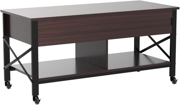 Lift Top Coffee Table with Hidden Storage, Metal Frame, Espresso