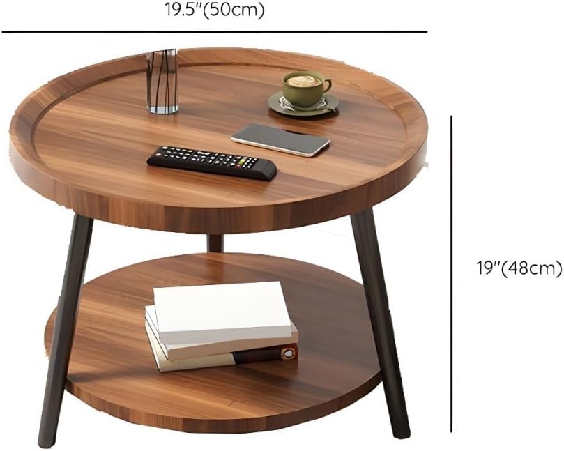 Round Coffee Table, Living Room Table with 2-Tier Storage, Walnut