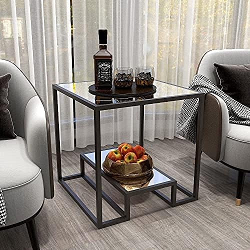 Modern 21-inch Accent Tempered Glass Top End Table, Black Legs