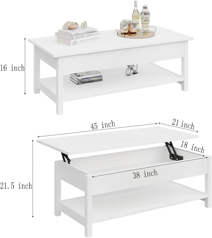 Lift Top Coffee Table with Hidden Compartment, Pop-Up Coffee Table, White