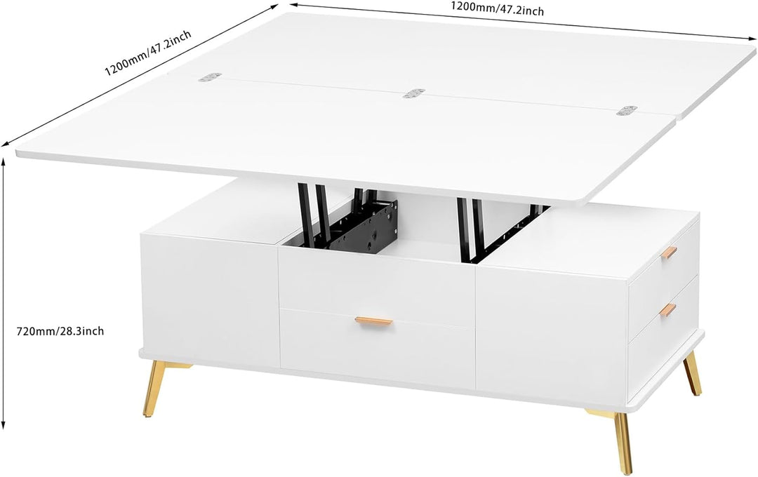 Merax Modern Lift Top Coffee Table with Drawers, White