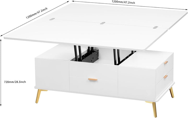 Merax Modern Lift Top Coffee Table with Drawers, White