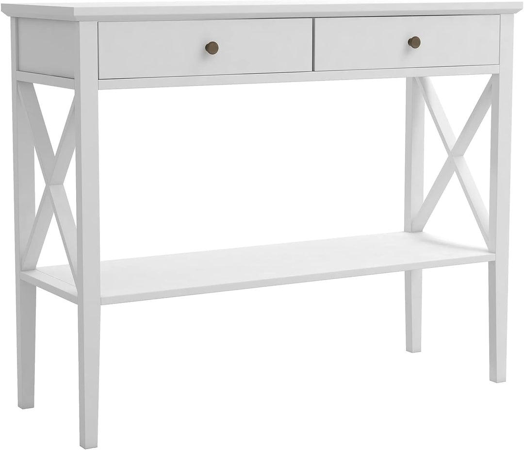 Console Table with Drawers, Narrow Wood Accent