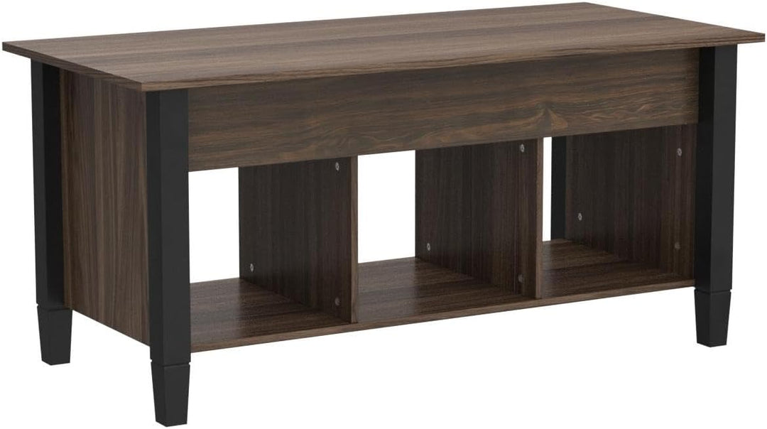 Lift Top Coffee Table with Hidden Compartment, Divided Shelves, Black