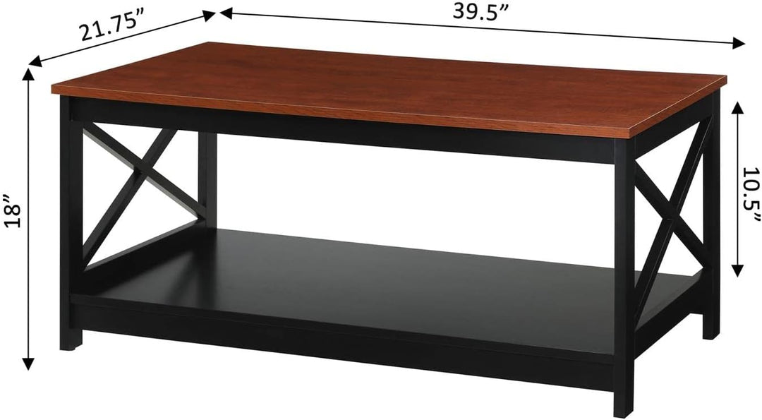 Convenience Concepts Oxford Coffee Table with Shelf, Cherry/Black