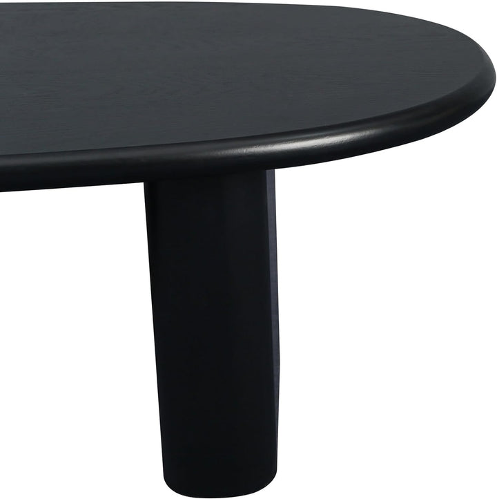 Stylish Mid-Century Oval Coffee Table, Black Wood Grain Top, Pedestal Base