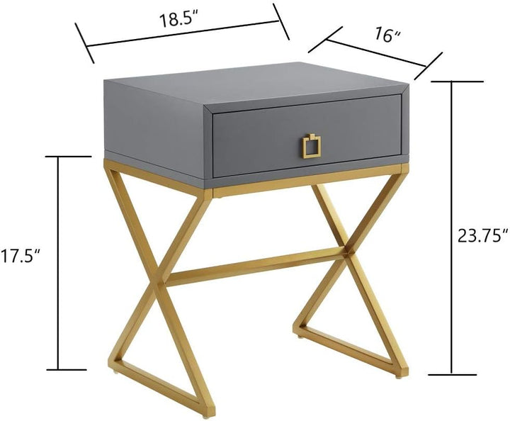 Modern Side Table w/ Drawer, Nightstand X-Shape Base