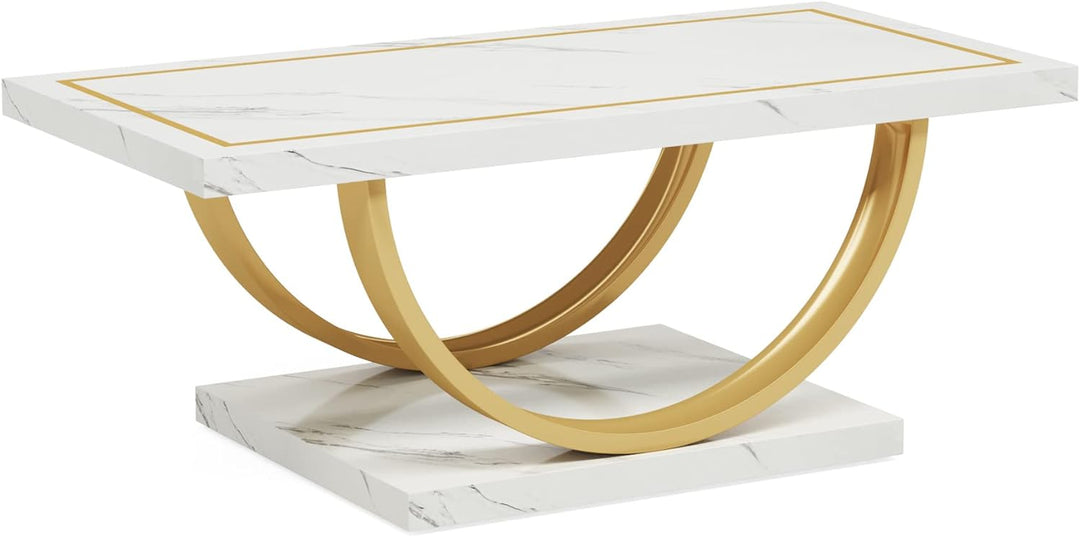 Elegant Faux Marble Coffee Table, Whitegold