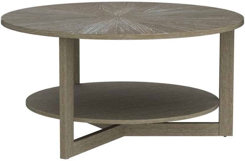 Rustic 2-Tier Round Coffee Table with Storage, Dark Grey