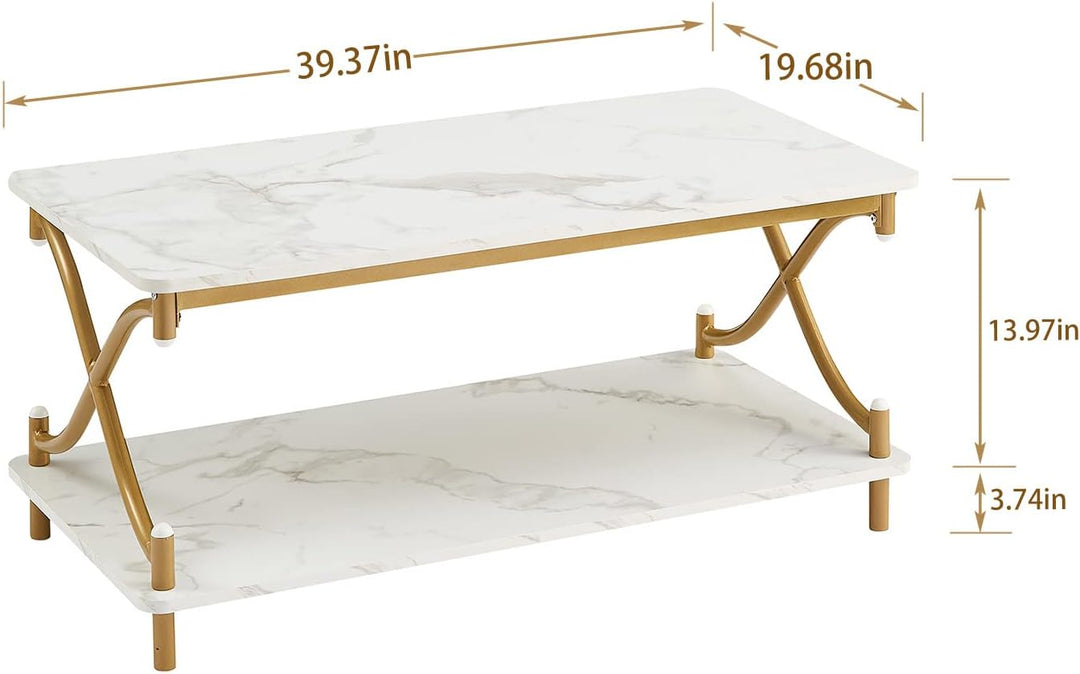 Versatile White and Gold Coffee Table, Modern Rectangle Design