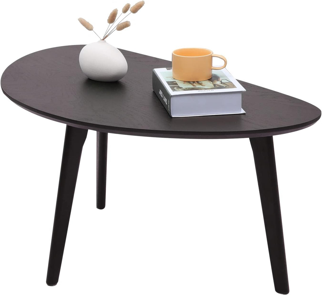 Small Oval Coffee Table, Mango Wood Tabletop, Modern Design, Black Walnut