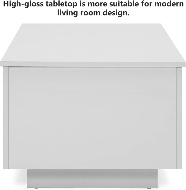 High Gloss Lift Top Coffee Table with LED Lighting, White