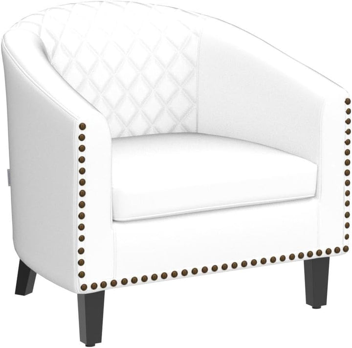 Modern White Leather Accent Arm Chair Soft Barrel