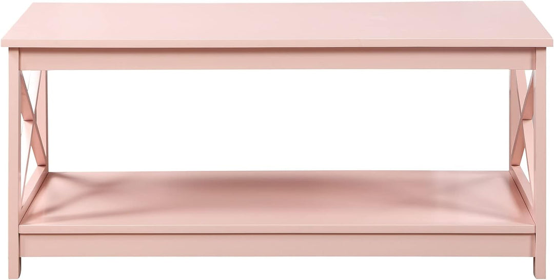 Convenience Concepts Oxford Coffee Table with Shelf, Blush Pink