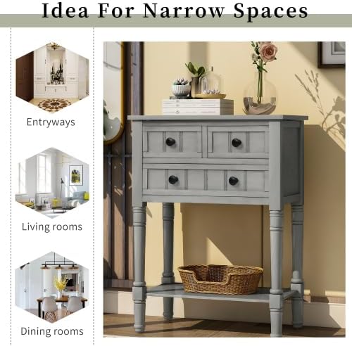 Narrow Console, Slim Sofa Table with Drawers