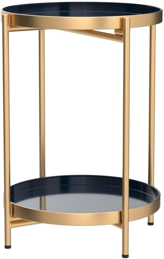 Folding End Table 2-Tier Metal Round Side (GoldBlue)