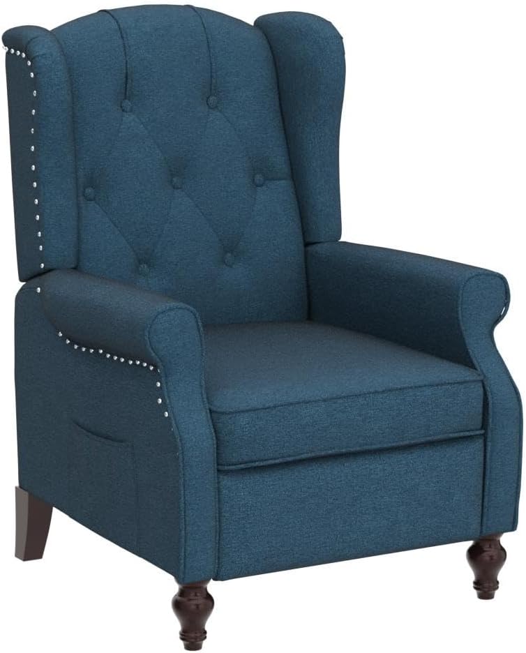 Wingback Recliner Chair, Heat Massage Tufted Sofa(Blue)