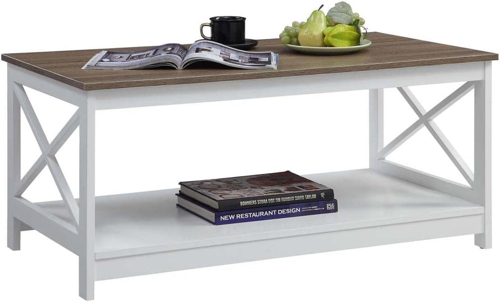 Convenience Concepts Oxford Coffee Table with Shelf, Driftwood/White