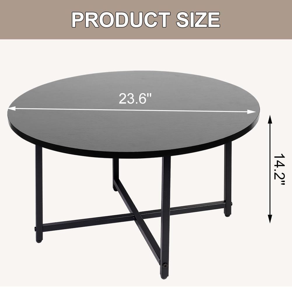 Round Coffee Table - Stylish Modern Small Coffee Table, Black