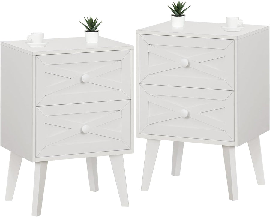 Nightstand Set of 2, White End Table with 2 Drawers