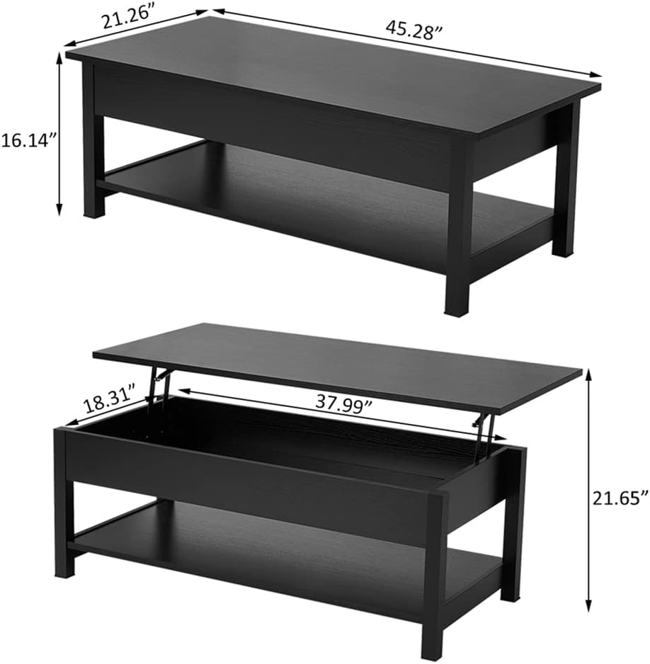 Lift Top Coffee Table with Hidden Compartment, Farmhouse, Black