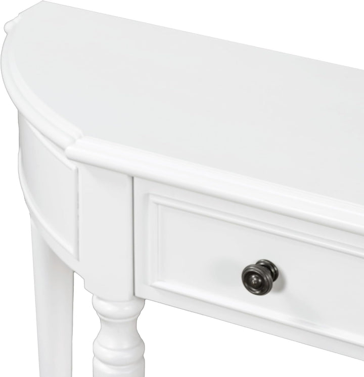 Retro Half Moon Entry Table, 2 Drawers, Shelf