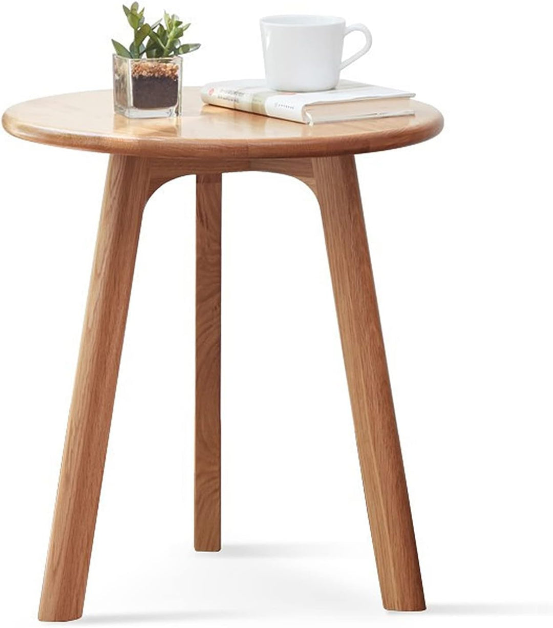 Round End Table - Accent Side Table with 3 Legs, 100 percent Natural Solid Wood for Living Room & Bedroom