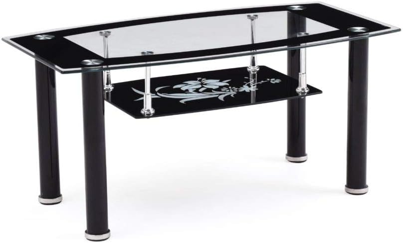 Tempered Glass Coffee Table, Two-Tier, Black