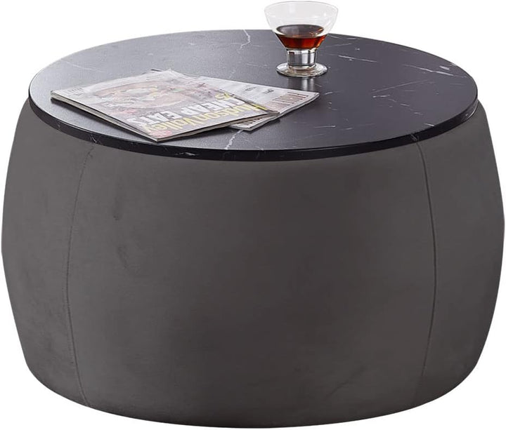 Modern Round Storage Ottoman Coffee Table, Grey