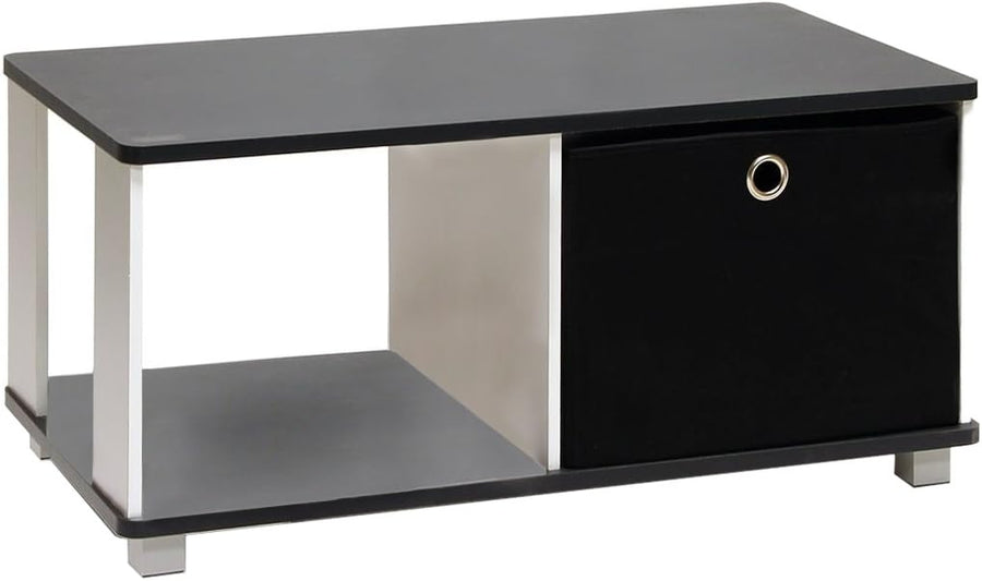 Furinno Coffee Table with Bin Drawer, Black, White