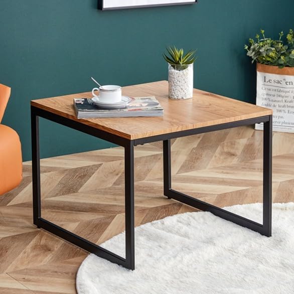 Rustic Coffee Table with Metal Frame, Industrial Wood and Metal Cocktail Table, Natural&black