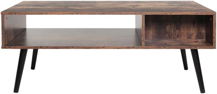 Rustic Mid-Century Coffee Table with Storage, Drawer, Shelf