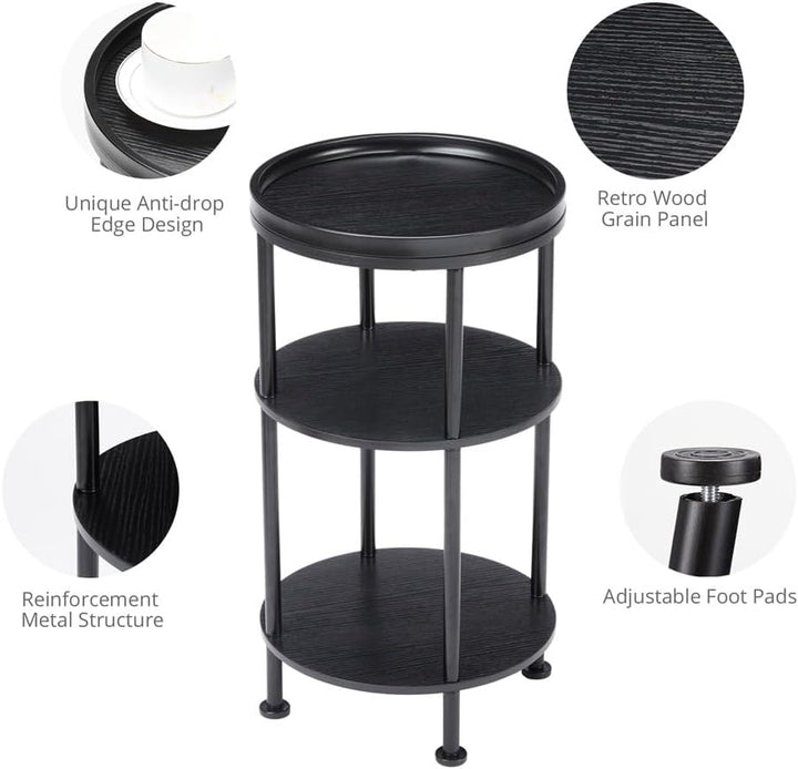 3-Tier Round Accent Couch Beside Table (Black)