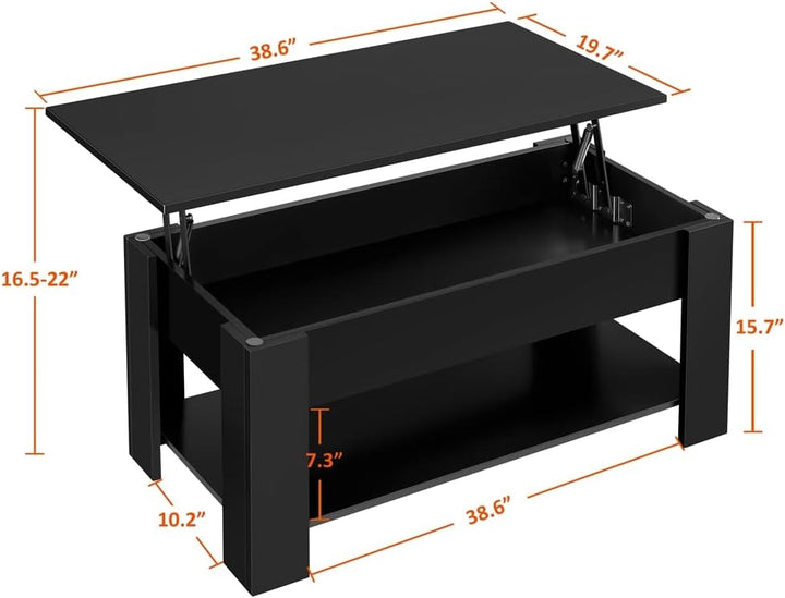 Wooden Lift-Top Coffee Table with Hidden Storage, Black