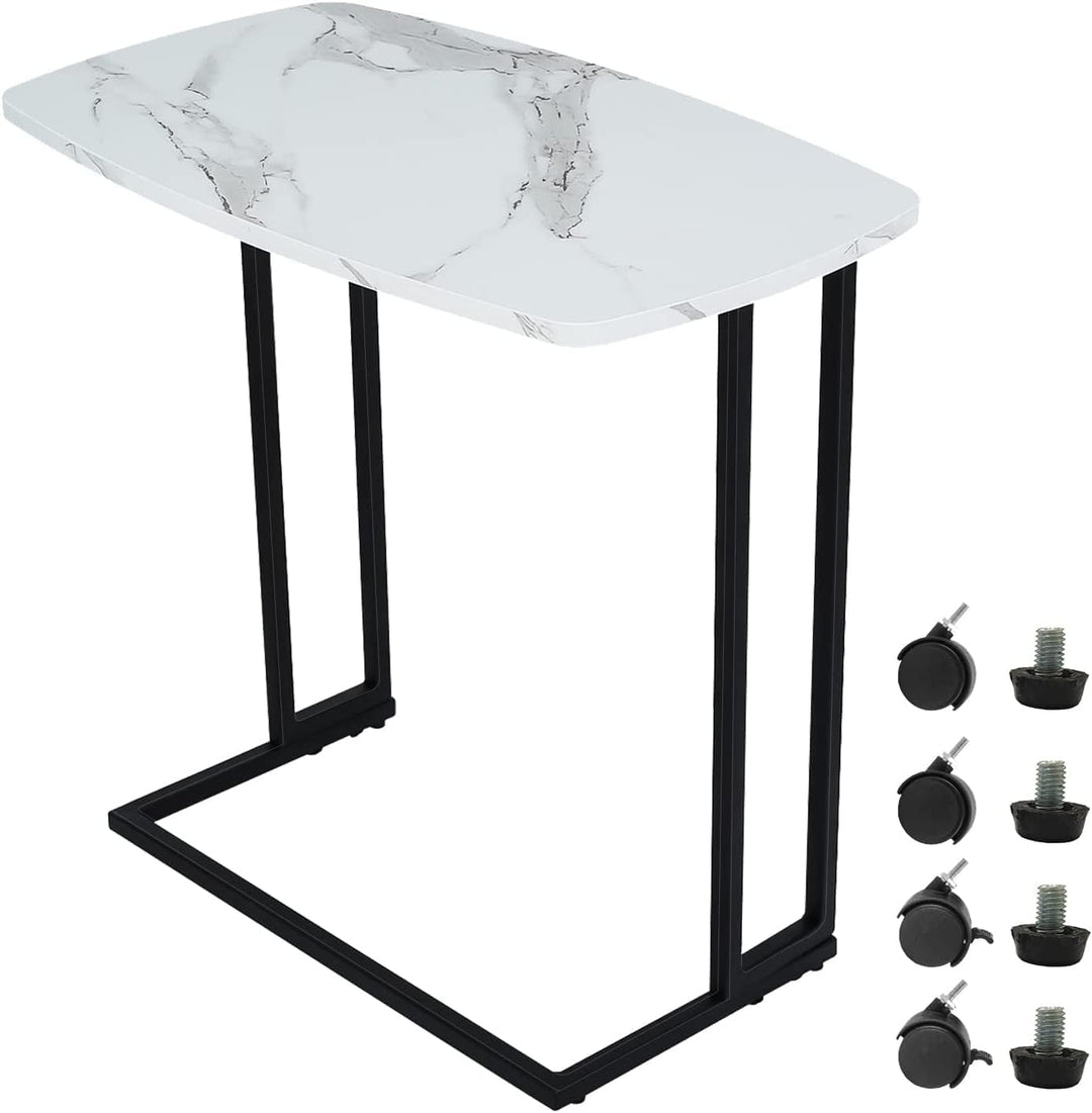 C Shaped End Table TV Trays, White Marble Texture Side Table