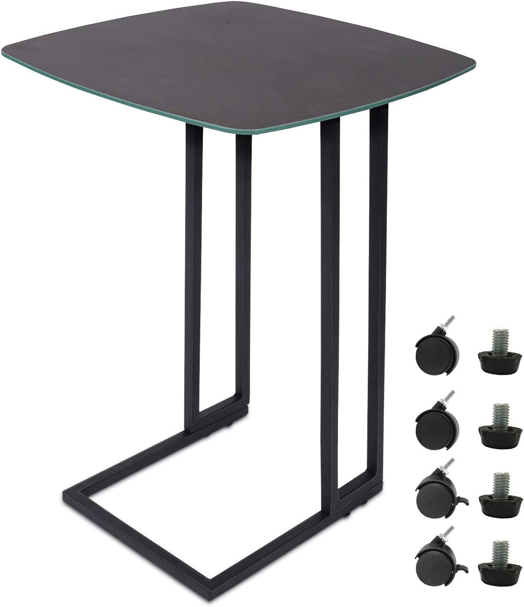 Side Table Waterproof Tabletop, Round End Table (Small, Dark Grey)