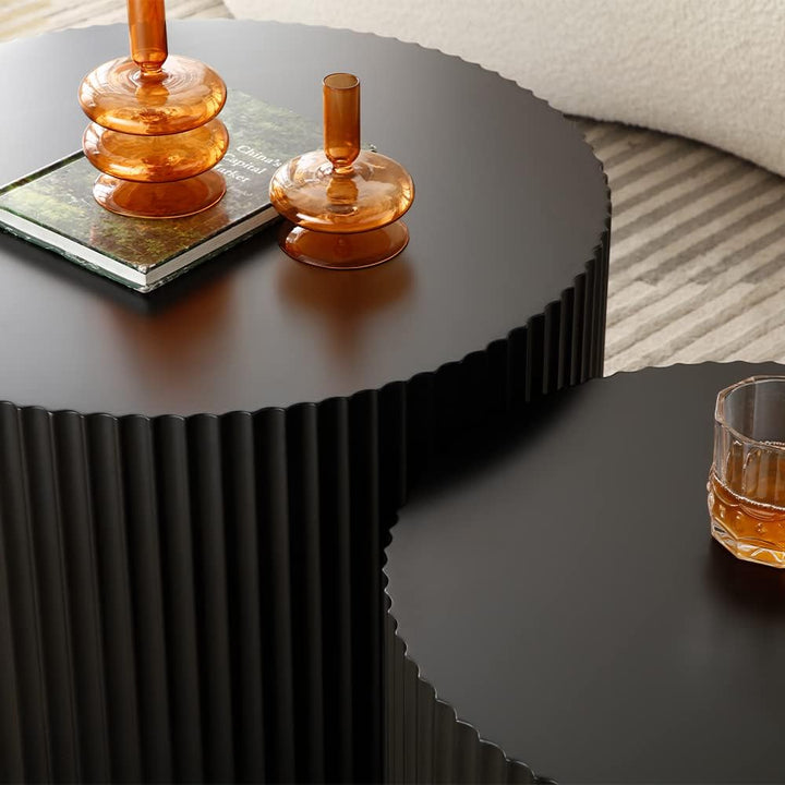 Modern Round Coffee Table Set, Black Matte Finish