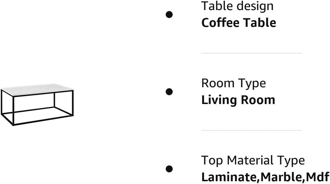 Modern Marble and Metal Frame Open Rectangle Coffee Accent Table, Marble