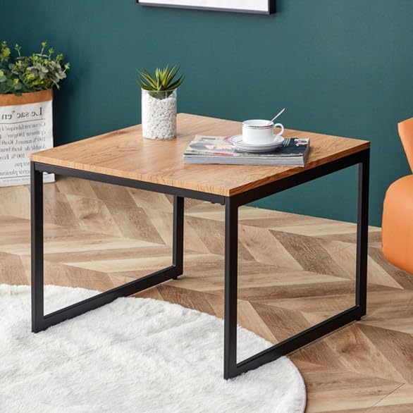 Rustic Coffee Table with Metal Frame, Industrial Wood and Metal Cocktail Table, Natural&black