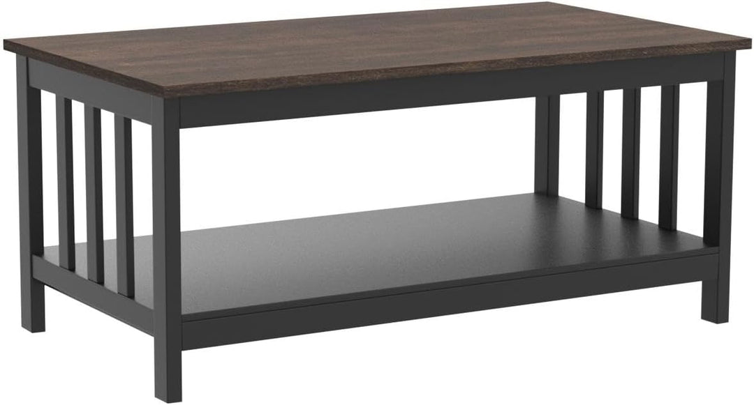 Farmhouse Coffee Table with Shelf, Black