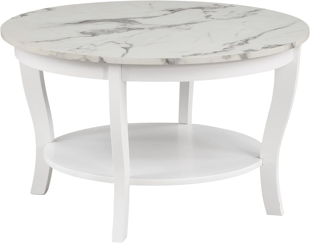 Convenience Concepts American Heritage Round Coffee Table, White Faux Marble