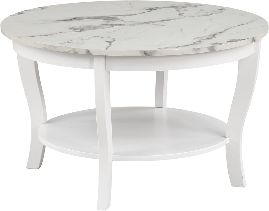 Convenience Concepts American Heritage Round Coffee Table, White Faux Marble