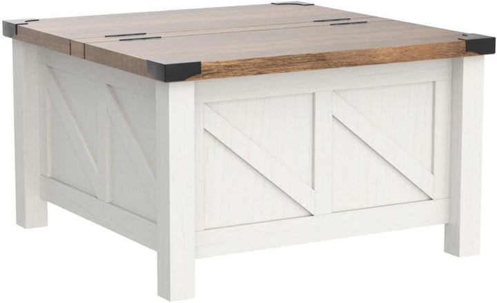 Modern Farmhouse Coffee Table, Square Wood Center Table, White