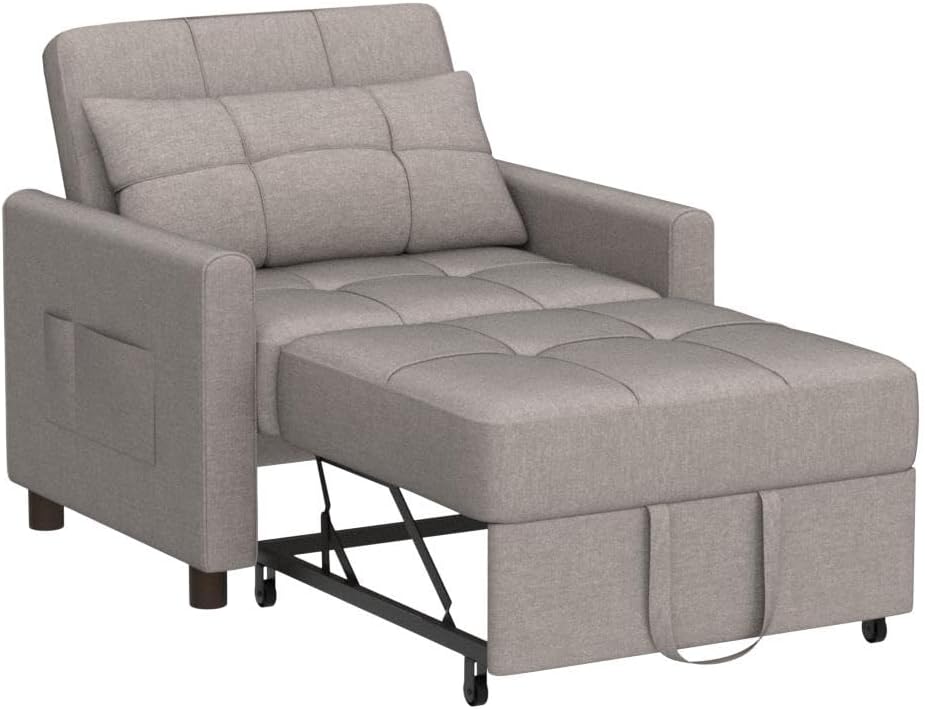 Convertible Sleeper Chair, 3-in-1 Single Bed, Gray