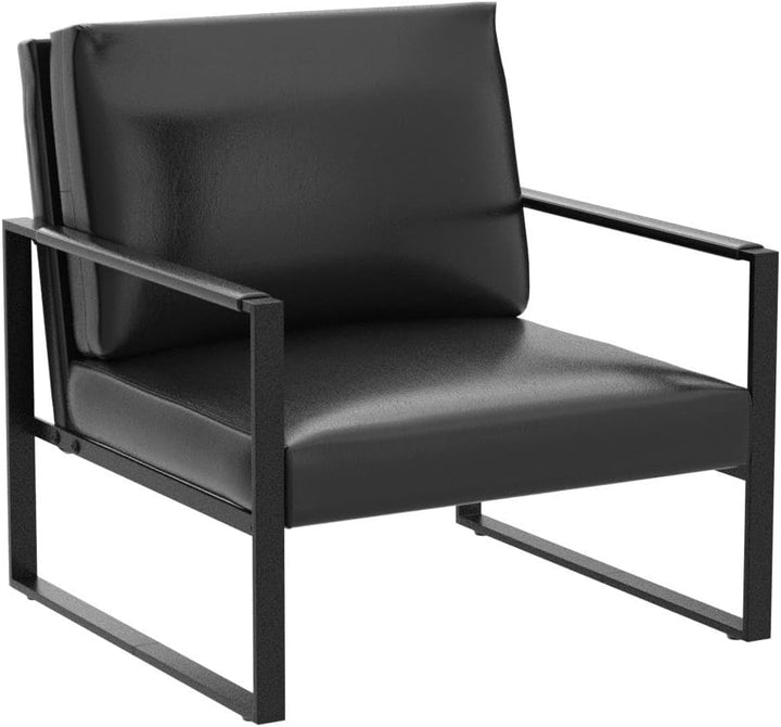 Leather Accent Chair Set of 2 Sofa Chair Black Frame