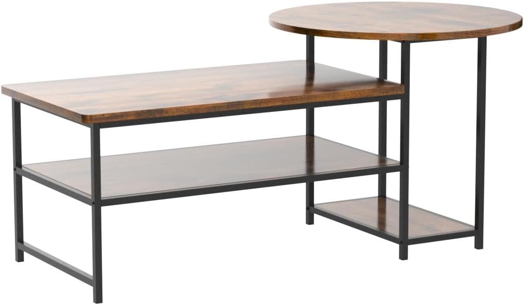 Rustic Farmhouse Coffee Table, Mid-Century Modern 2-in-1 Set, Rustic Brown