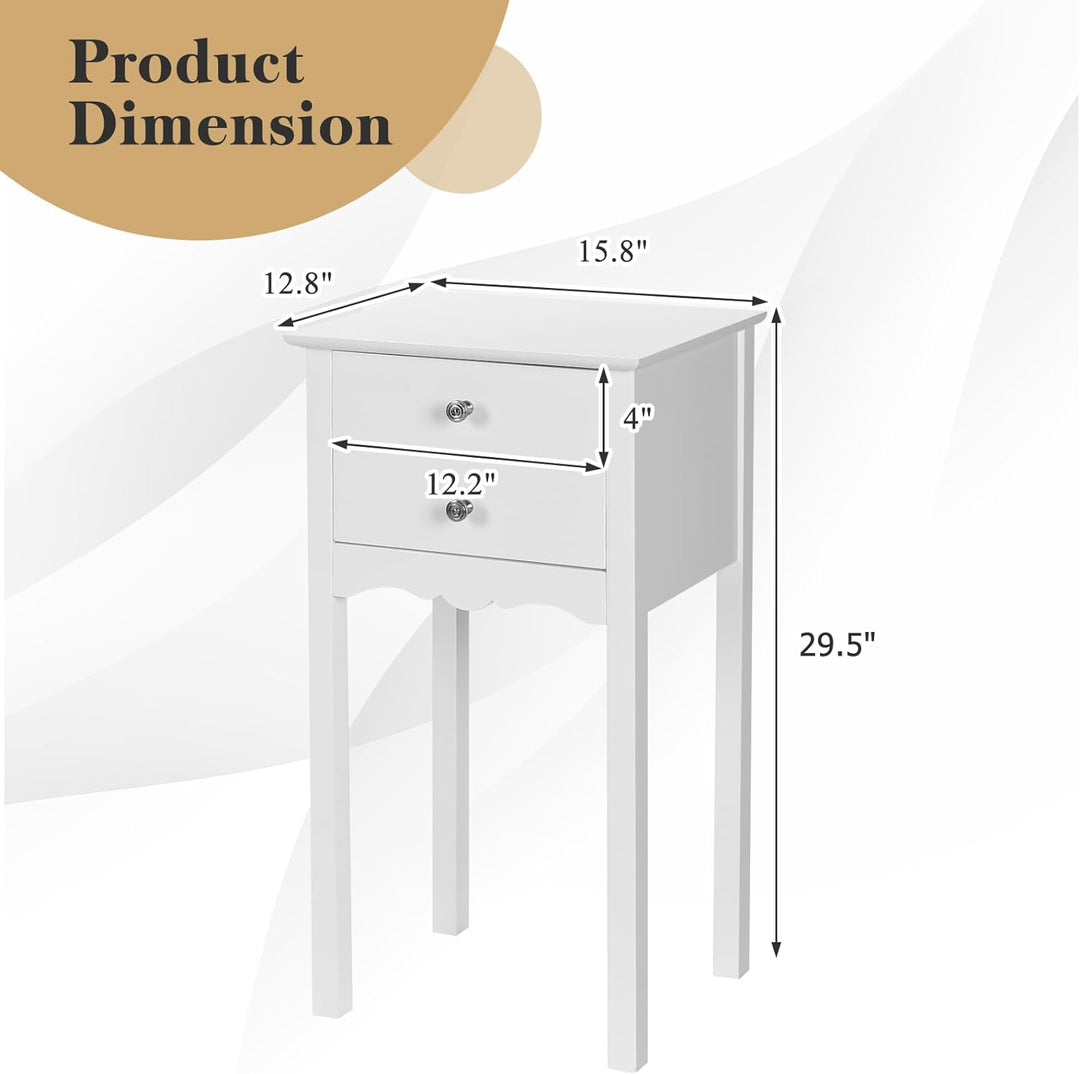 End Table w/ 2 Drawers Side Table Nightstand White